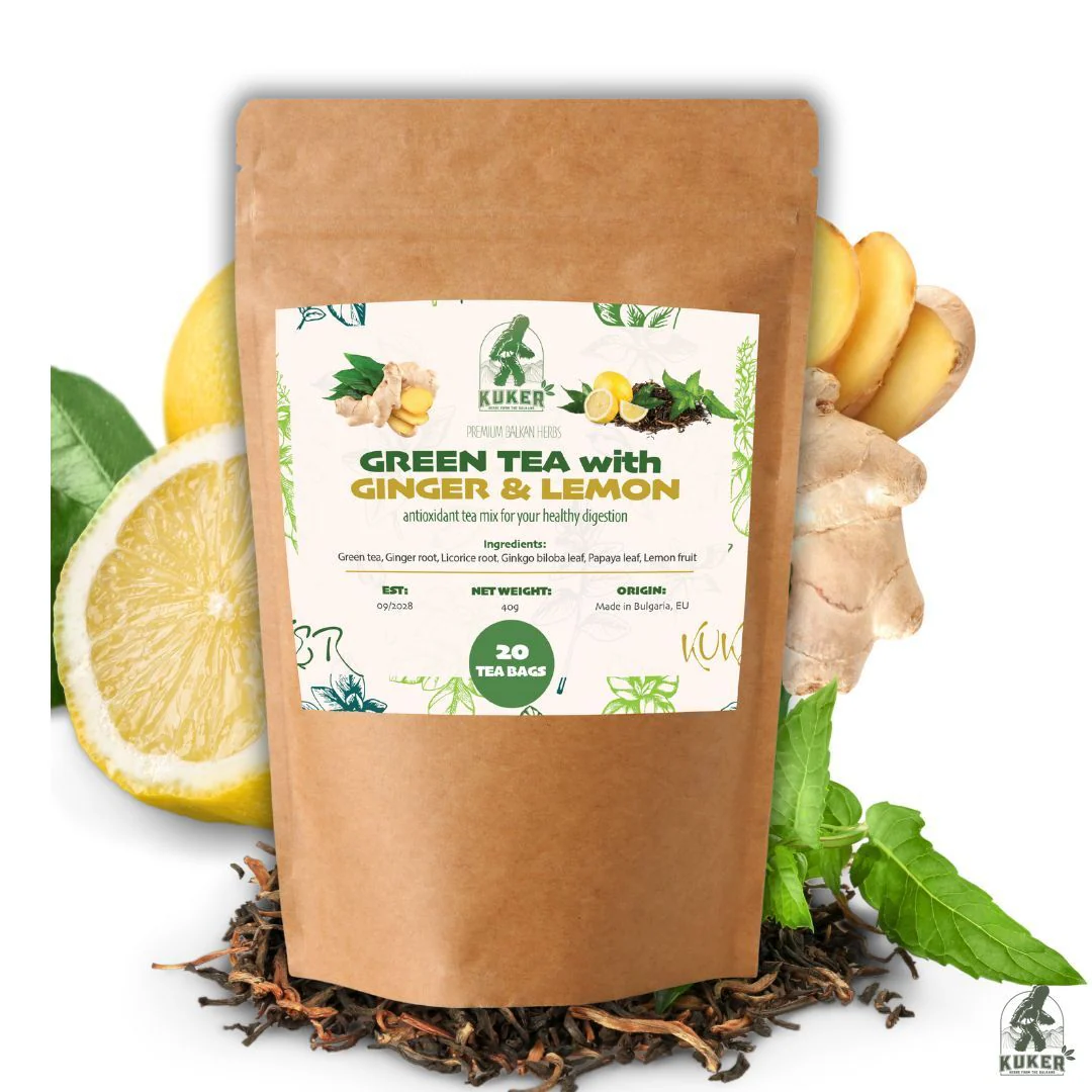 KUKER® Green Tea with Ginger & Lemon 20 Bags | 40g - Image 2