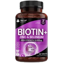 New Leaf Products Biotin + Zinc & Selenium 12000ug 180 Vegan Tablets