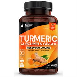 New Leaf Products Turmeric Supplements 2600mg Ginger & Black Pepper 120 Vegan