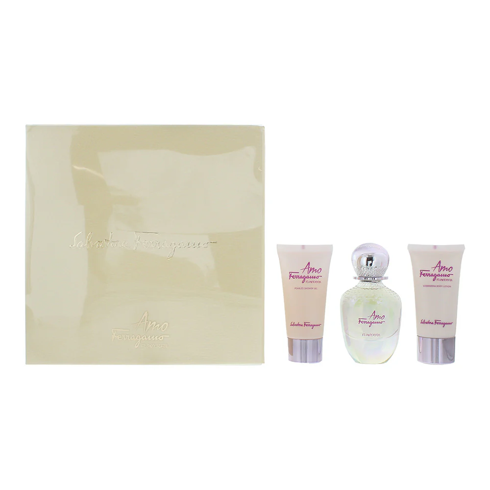 Salvatore Ferragamo Amo Flowerful 3 Piece Gift Set: Eau de Toilette 50ml - Body Lotion 50ml - Shower Gel 50ml
